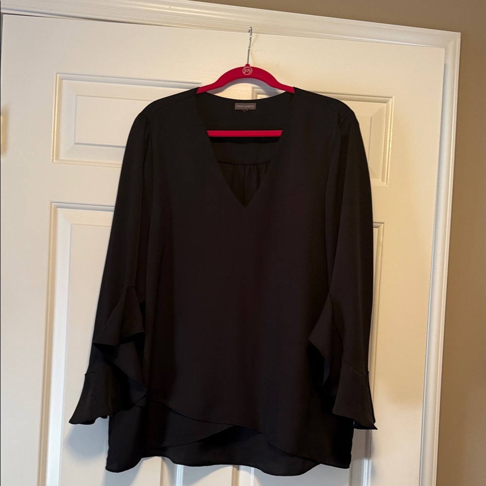 Vince Camuto Black V-Neck Blouse with ruffles at wrist